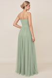 Matcha A Line Spaghetti Straps Backless Bridesmaid Dress with Slit