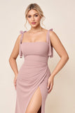 Dusty Rose Chiffon Long Mermaid Maxi Bridesmaid Dress with Slit