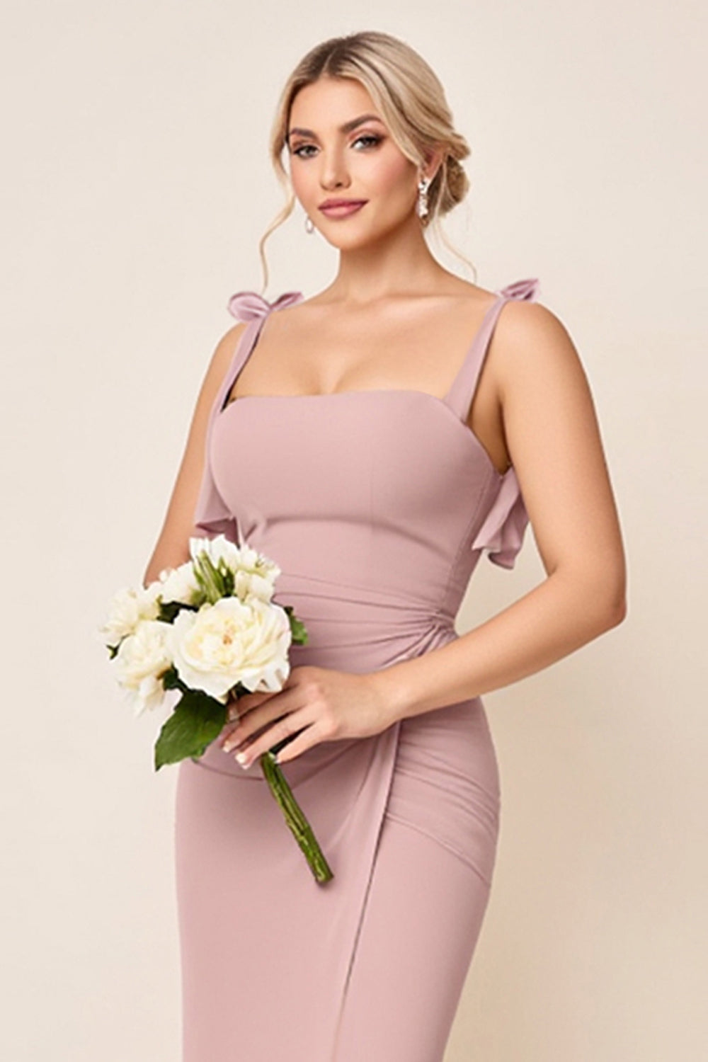 Dusty Rose Chiffon Long Mermaid Maxi Bridesmaid Dress with Slit