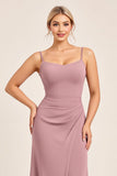 Vintage Mauve Sheath Spaghetti Straps Long Bridesmaid Dress with Bow