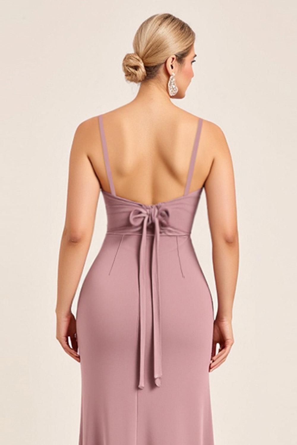 Vintage Mauve Sheath Spaghetti Straps Long Bridesmaid Dress with Bow