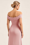 Sheath Blush Pink Off the Shoulder Maxi Bridesmaid Dress with Slit