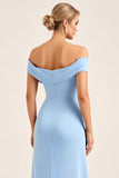 Sheath Blush Pink Off the Shoulder Maxi Bridesmaid Dress with Slit