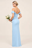 Blush Pink Off the Shoulder Long Sheath Bridesmaid Dress with Slit