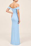 Blush Pink Off the Shoulder Long Sheath Bridesmaid Dress with Slit