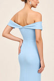Blush Pink Off the Shoulder Long Sheath Bridesmaid Dress with Slit