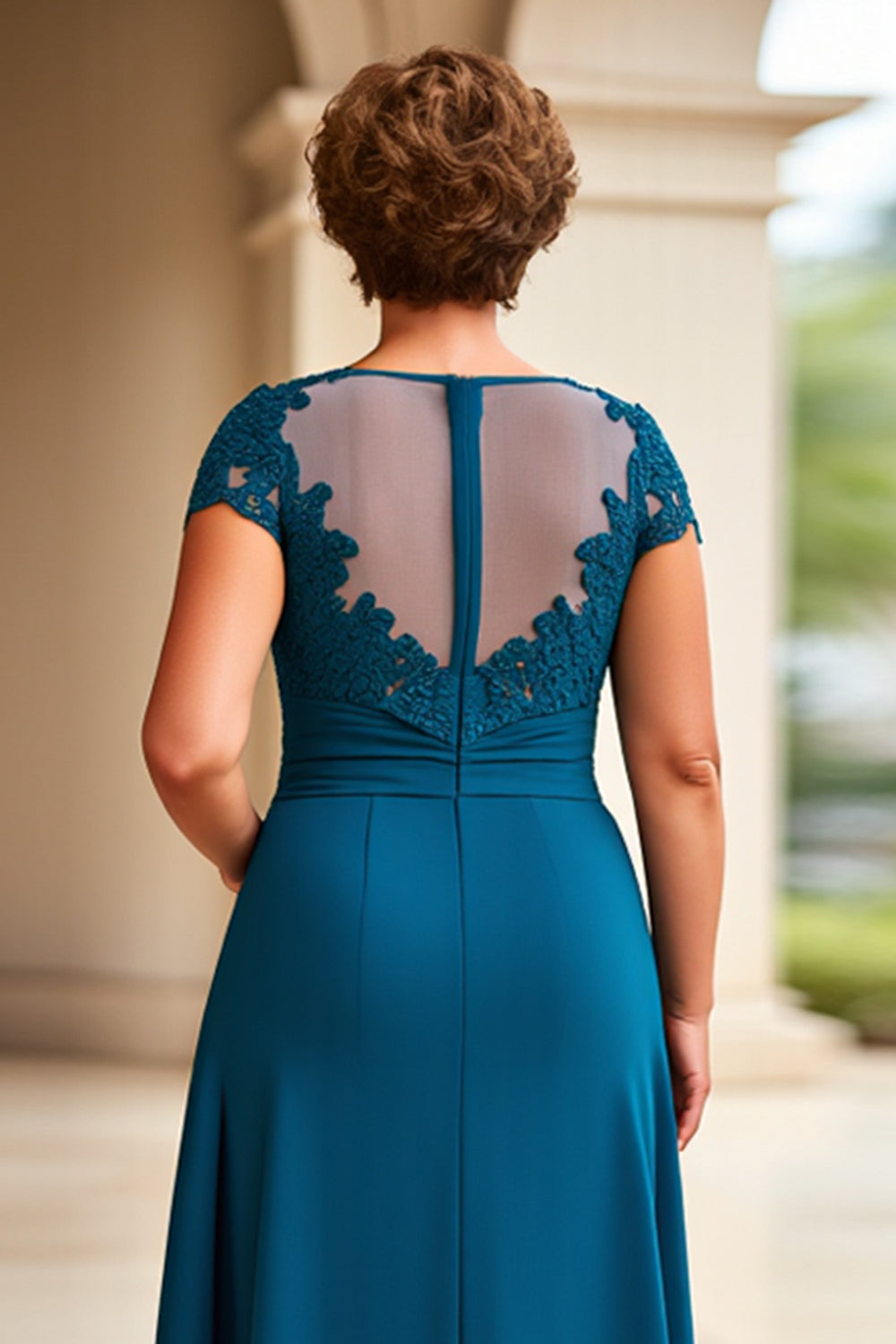 Ink Blue Sheath Chiffon Boat Neck Long Mother of the Bride Dress