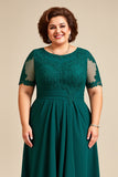 Pine Appliqued Chiffon High-Low Mother of the Bride Dress