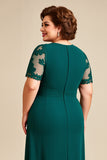 Pine Appliqued Chiffon High-Low Mother of the Bride Dress