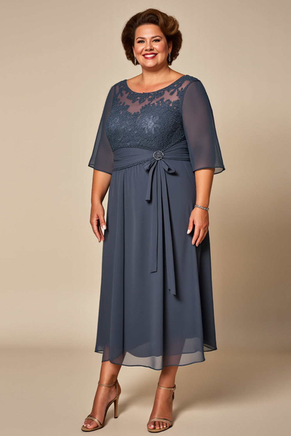 Twilight Illusion Neck Chiffon Long Mother of the Bride Dress