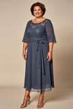 Twilight Illusion Neck Chiffon Long Mother of the Bride Dress
