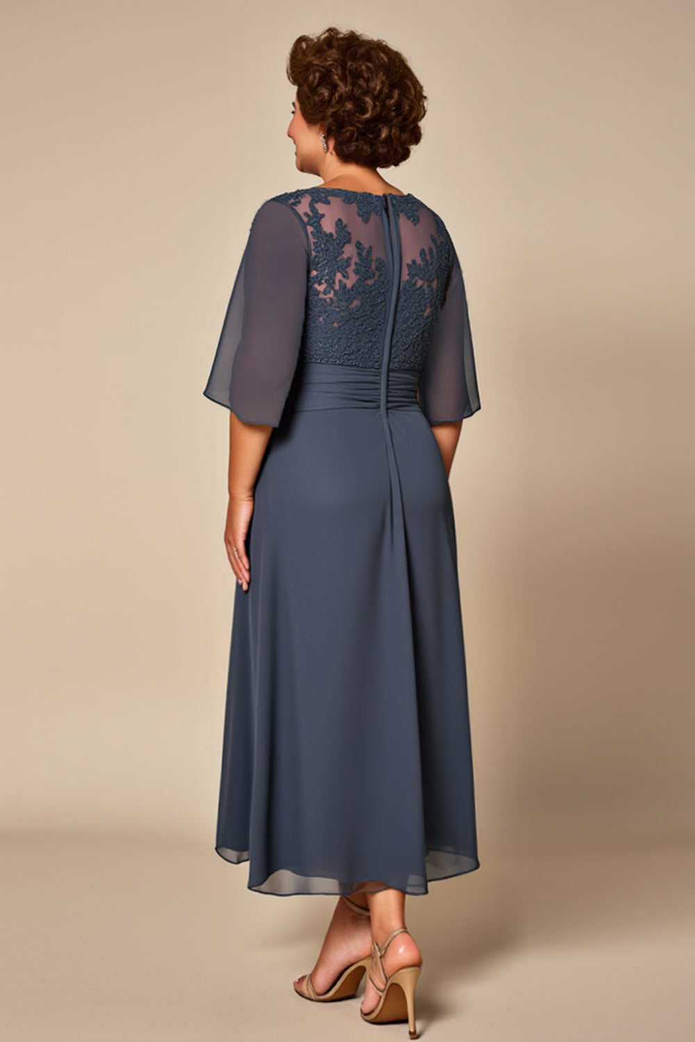 Twilight Illusion Neck Chiffon Long Mother of the Bride Dress