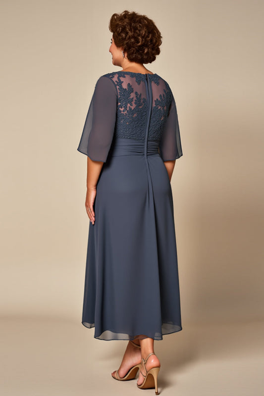 Twilight Illusion Neck Chiffon Long Mother of the Bride Dress