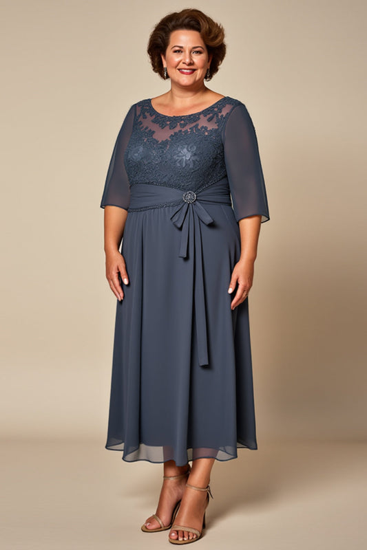 Twilight Illusion Neck Chiffon Long Mother of the Bride Dress
