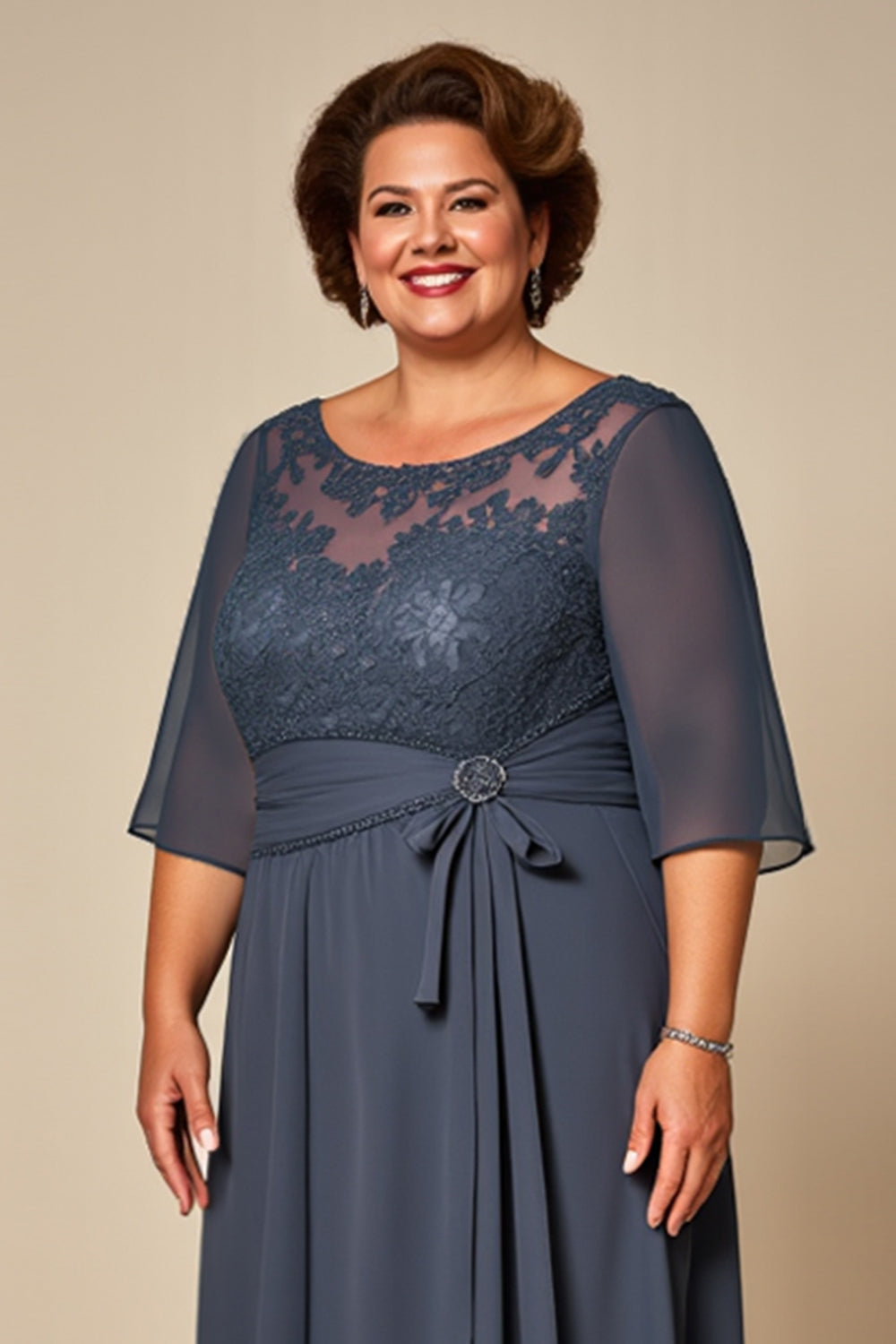 Twilight Illusion Neck Chiffon Long Mother of the Bride Dress