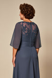 Twilight Illusion Neck Chiffon Long Mother of the Bride Dress