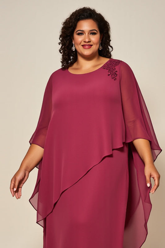 Desert Rose Chiffon A Line Round Neck Long Mother of the Bride Dress