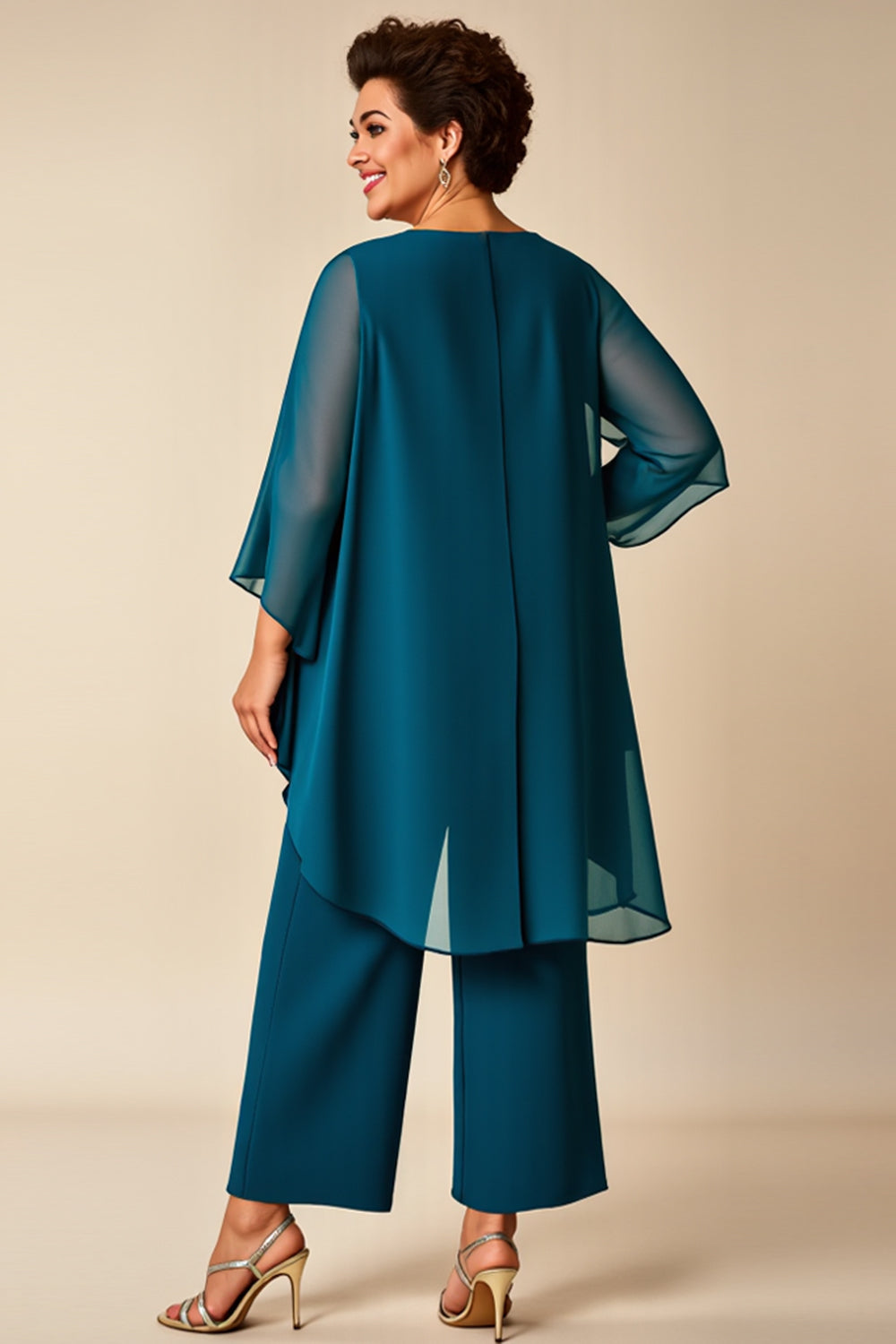Chiffon Peacock Asymmetrical Jumpsuit Mother of the Bride Dress