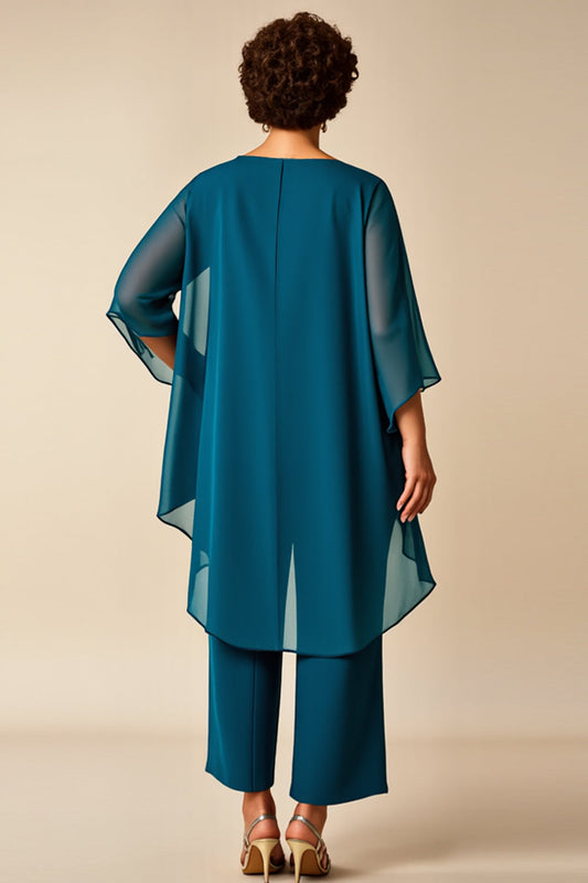 Chiffon Peacock Asymmetrical Jumpsuit Mother of the Bride Dress