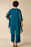 Chiffon Peacock Asymmetrical Jumpsuit Mother of the Bride Dress