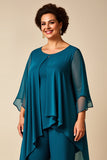 Chiffon Peacock Asymmetrical Jumpsuit Mother of the Bride Dress