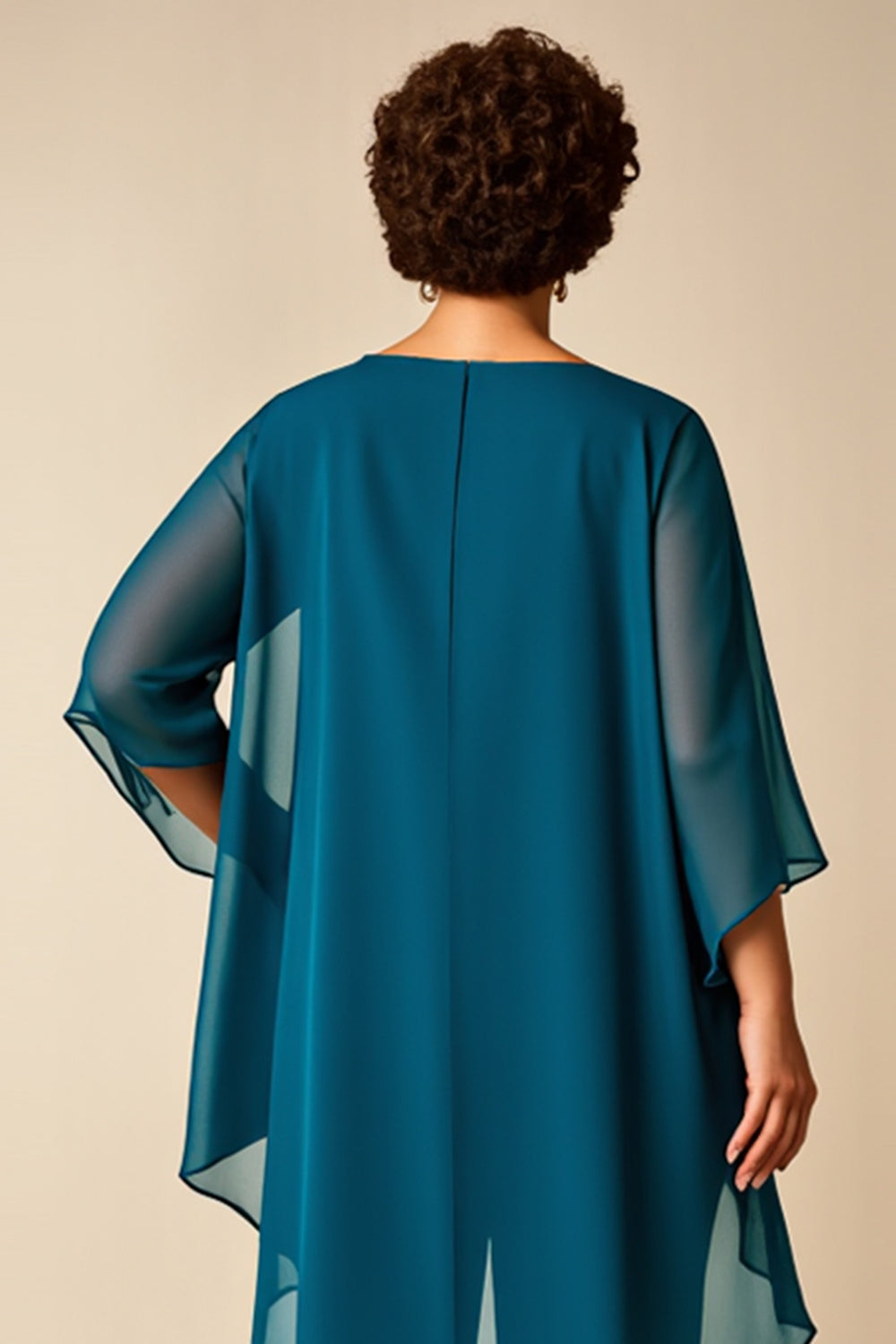 Chiffon Peacock Asymmetrical Jumpsuit Mother of the Bride Dress