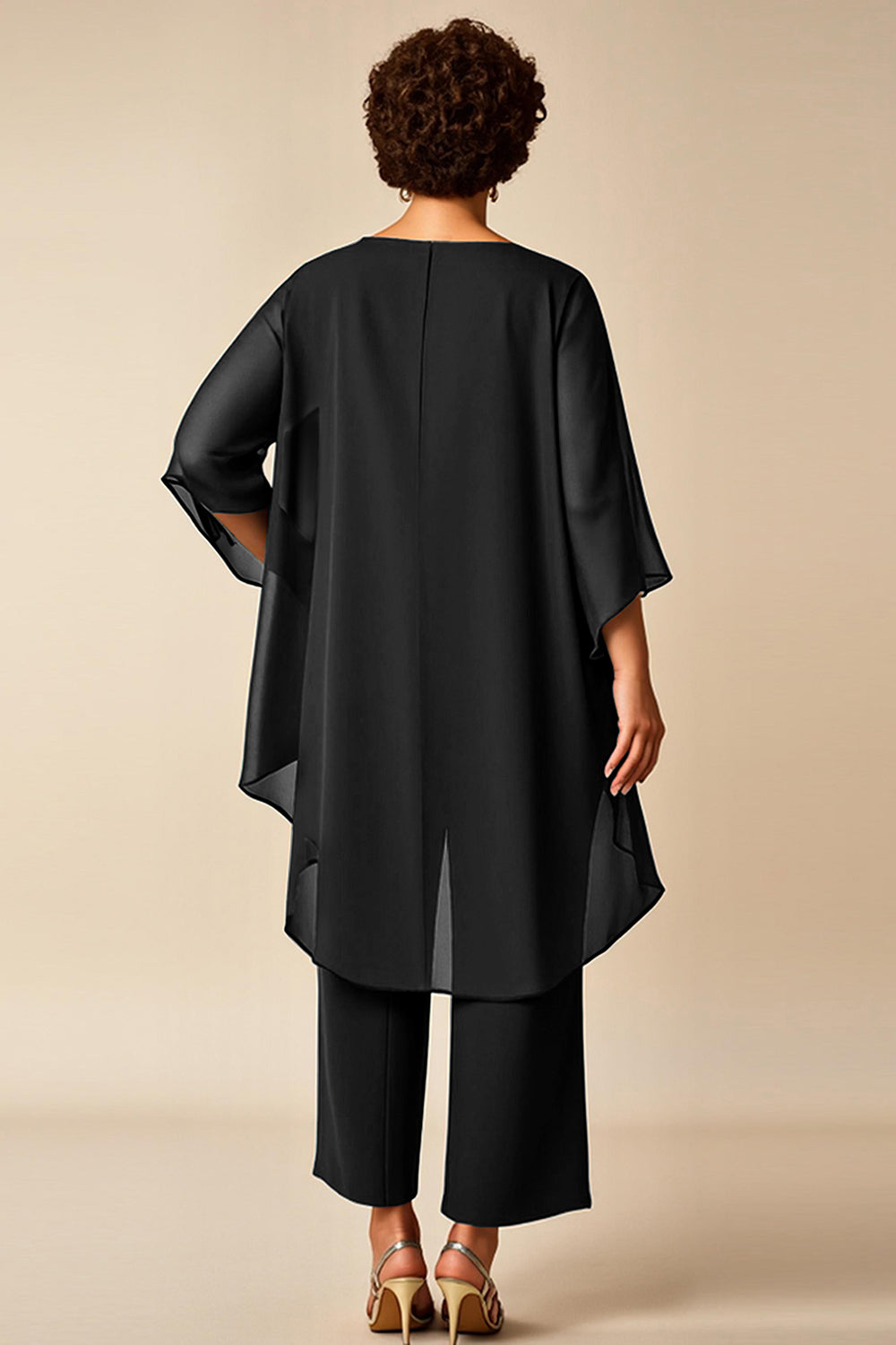 Chiffon Peacock Asymmetrical Jumpsuit Mother of the Bride Dress
