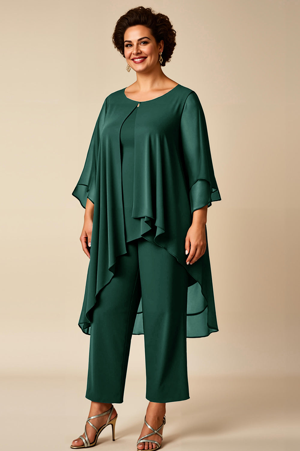 Chiffon Peacock Asymmetrical Jumpsuit Mother of the Bride Dress