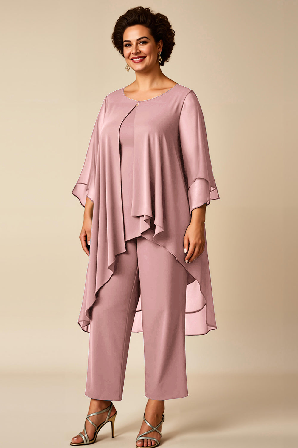 Chiffon Peacock Asymmetrical Jumpsuit Mother of the Bride Dress