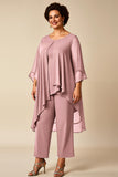 Chiffon Peacock Asymmetrical Jumpsuit Mother of the Bride Dress