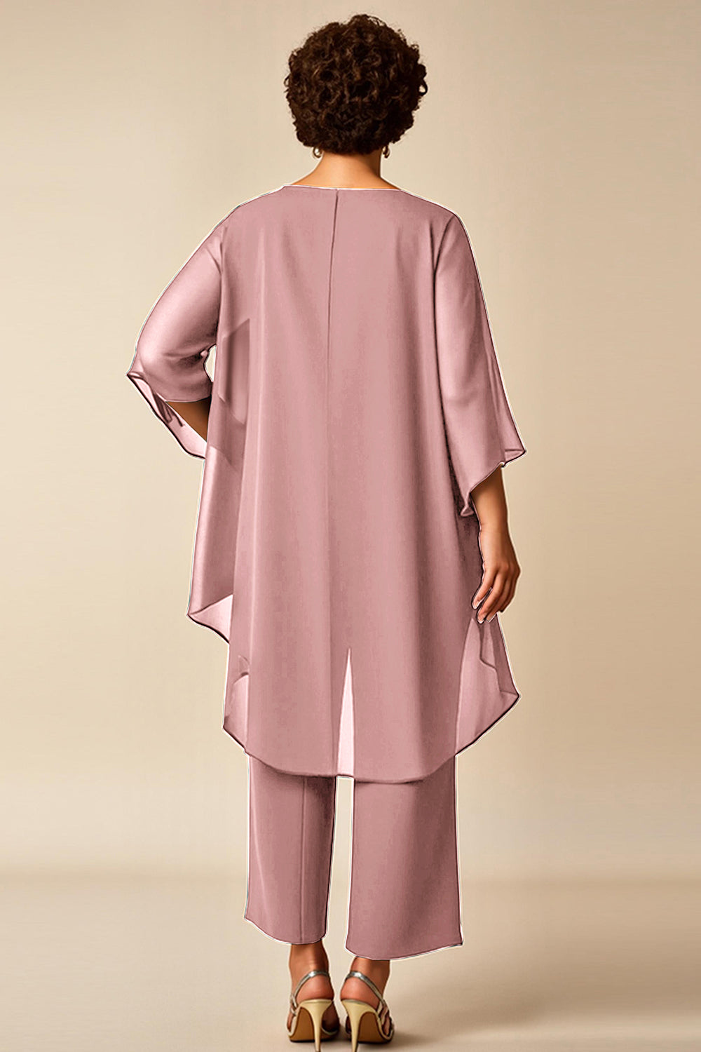 Chiffon Peacock Asymmetrical Jumpsuit Mother of the Bride Dress