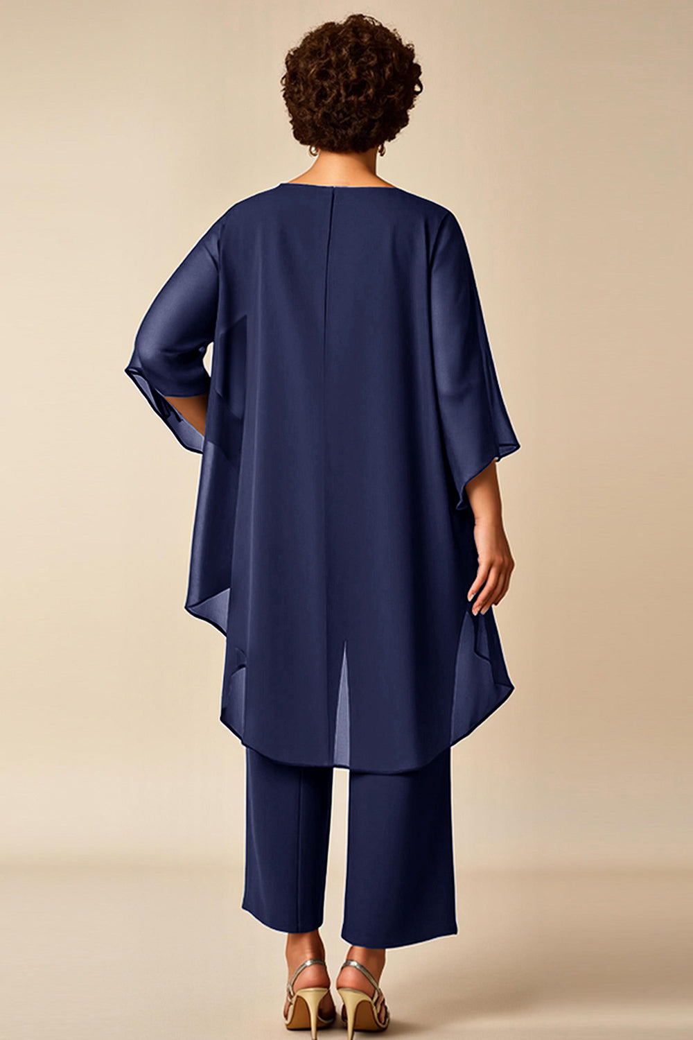 Chiffon Peacock Asymmetrical Jumpsuit Mother of the Bride Dress