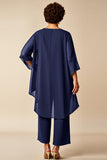 Chiffon Peacock Asymmetrical Jumpsuit Mother of the Bride Dress