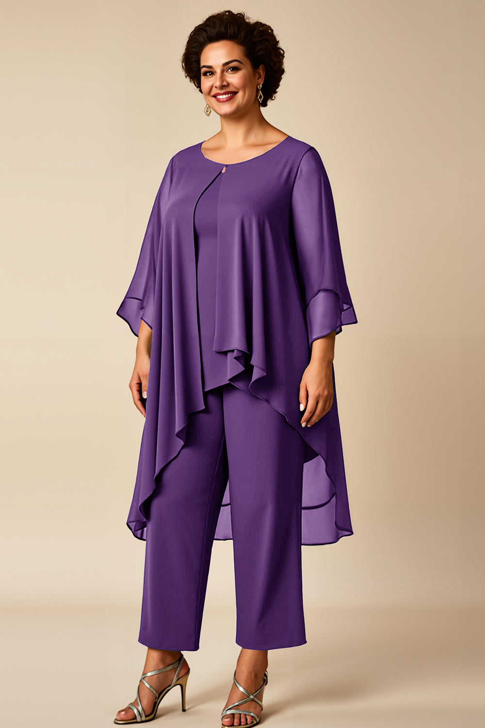 Chiffon Peacock Asymmetrical Jumpsuit Mother of the Bride Dress