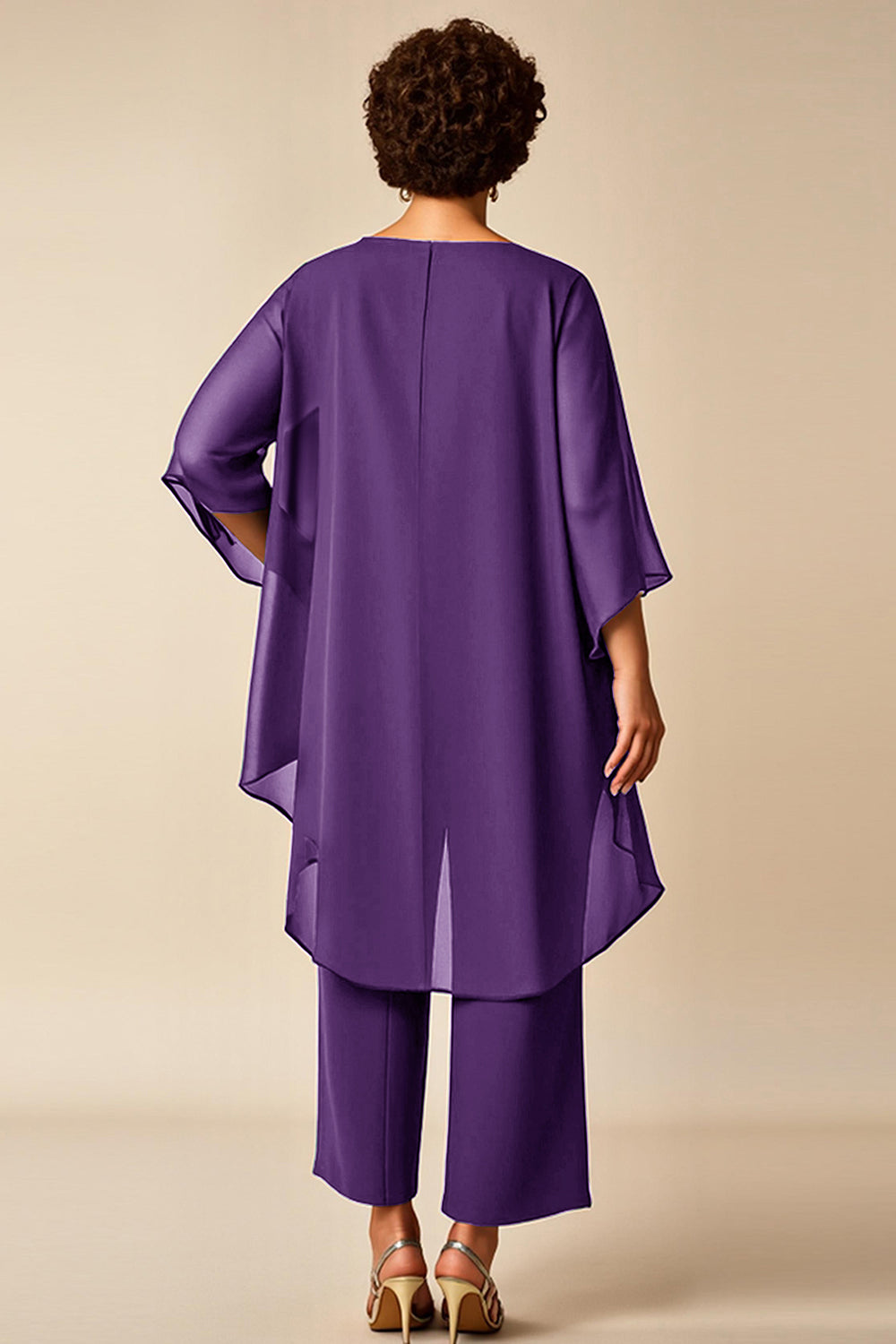 Chiffon Peacock Asymmetrical Jumpsuit Mother of the Bride Dress