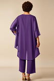 Chiffon Peacock Asymmetrical Jumpsuit Mother of the Bride Dress
