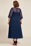 Navy A Line Chiffon Plus Size Long Mother of the Bride Dress