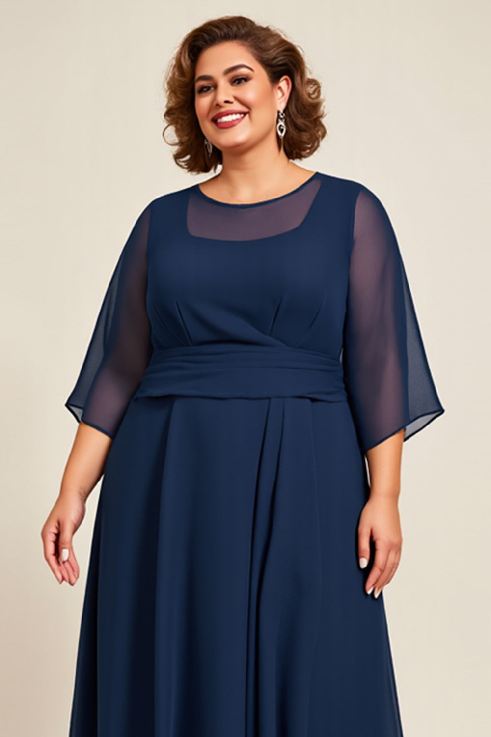 Navy A Line Chiffon Plus Size Long Mother of the Bride Dress