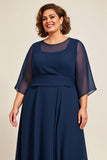 Navy A Line Chiffon Plus Size Long Mother of the Bride Dress