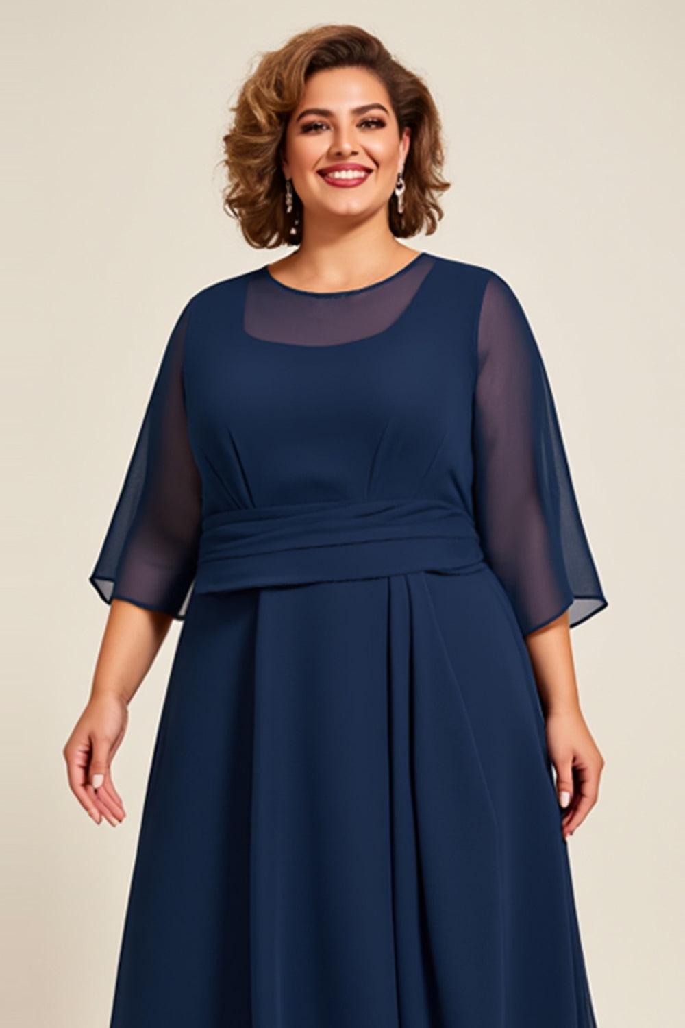 Navy A Line Chiffon Plus Size Long Mother of the Bride Dress