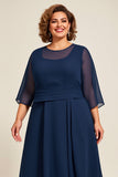 Navy A Line Chiffon Plus Size Long Mother of the Bride Dress