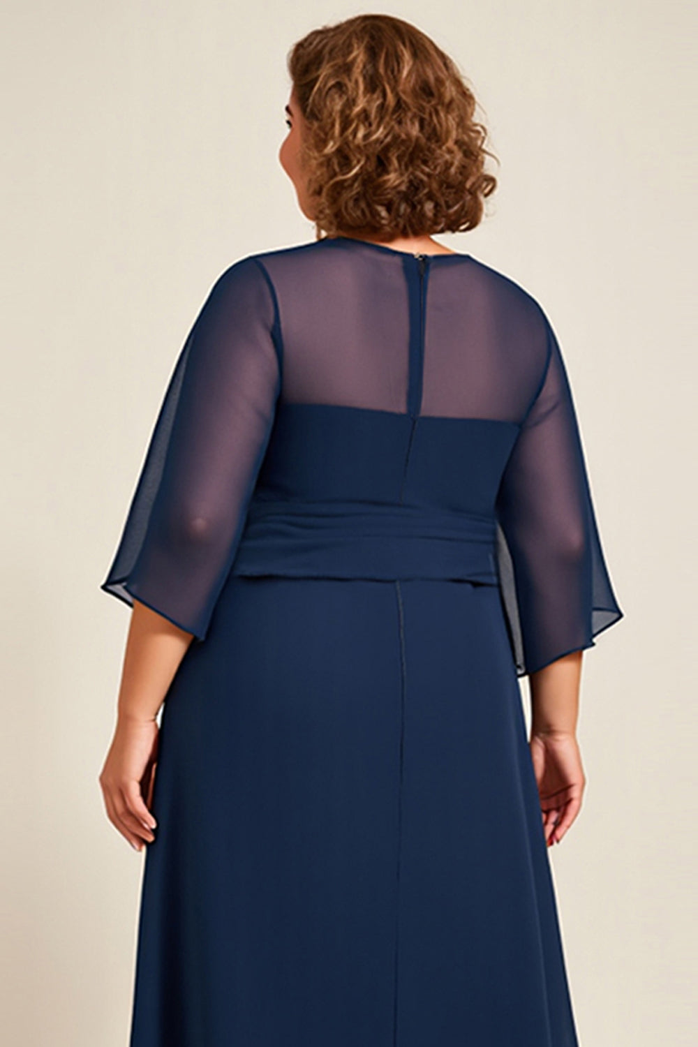 Navy A Line Chiffon Plus Size Long Mother of the Bride Dress
