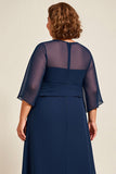 Navy A Line Chiffon Plus Size Long Mother of the Bride Dress