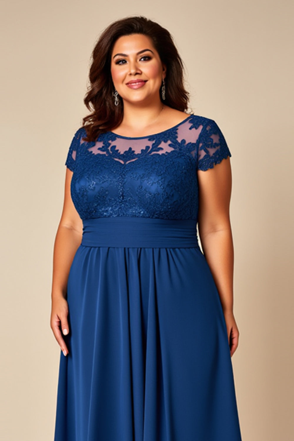 Blue A Line Illusion Chiffon Long Mother of the Bride Dress