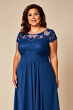 Blue A Line Illusion Chiffon Long Mother of the Bride Dress