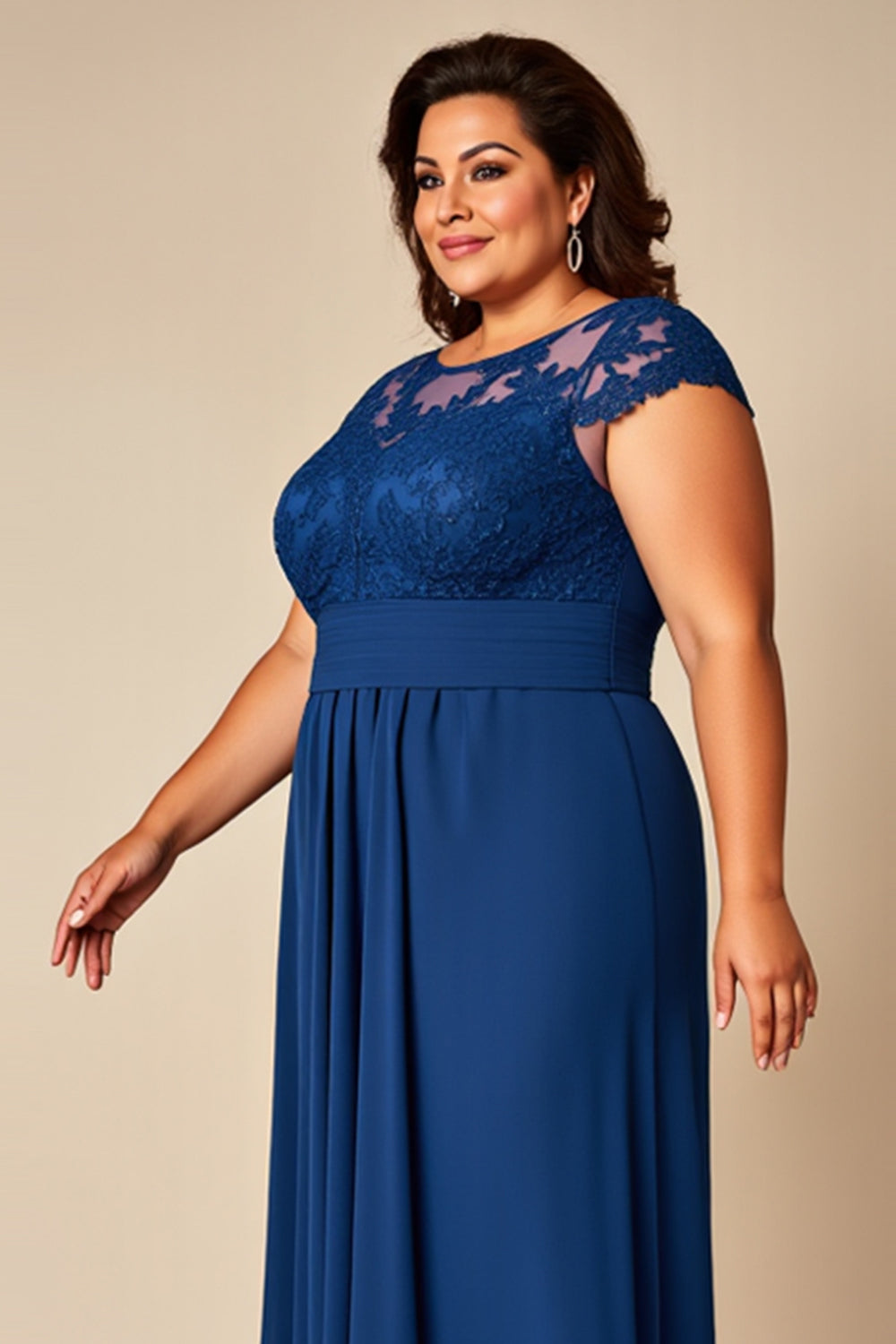 Blue A Line Illusion Chiffon Long Mother of the Bride Dress
