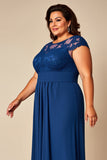Blue A Line Illusion Chiffon Long Mother of the Bride Dress