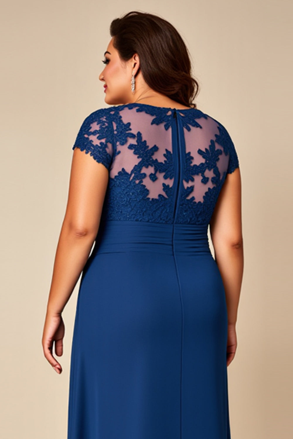 Blue A Line Illusion Chiffon Long Mother of the Bride Dress