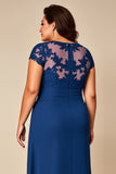 Blue A Line Illusion Chiffon Long Mother of the Bride Dress