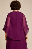 A Line Purple Keyhole Chiffon Mother of the Bride Dress with Sleeves